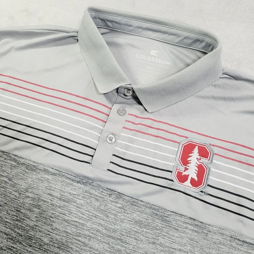 Stanford Cardinal Shirt Mens 2XL Gray NCAA Football Colosseum Polo Performance